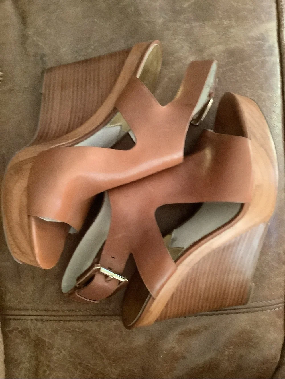 Michael Kors Josephine Leather Wedge Sandals Size 7.5